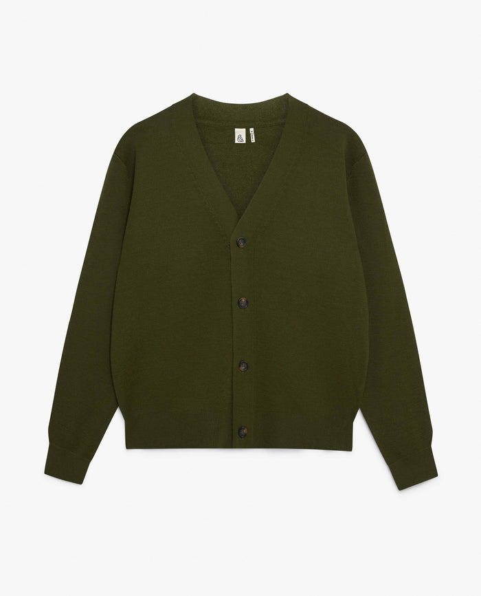 Olive - Men's Merino V Neck Cardigan