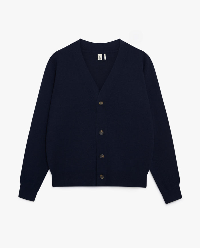 Navy - Men's Merino V Neck Cardigan