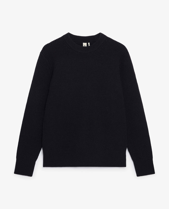 Black - Men's Cashmere Merino Fishermans Rib Crew Neck Jumper