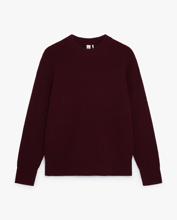 Oxblood - Men's Cashmere Merino Fishermans Rib Crew Neck Jumper