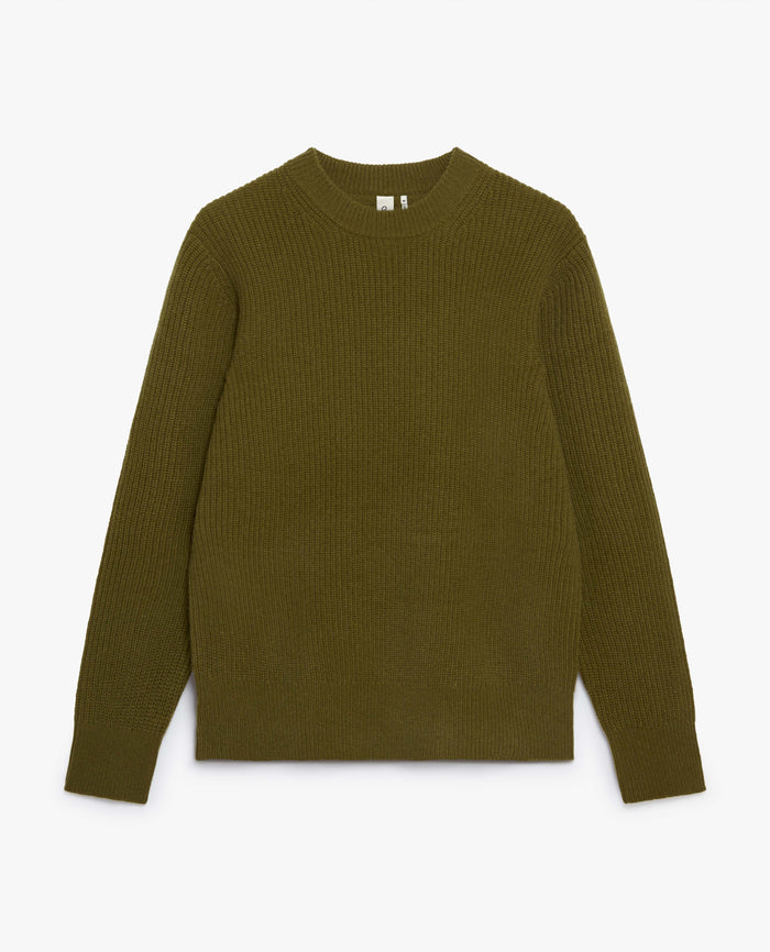 Olive - Men's Cashmere Merino Fishermans Rib Crew Neck Jumper