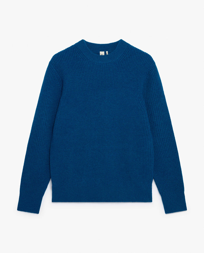 Viridian Blue - Men's Cashmere Merino Fishermans Rib Crew Neck Jumper