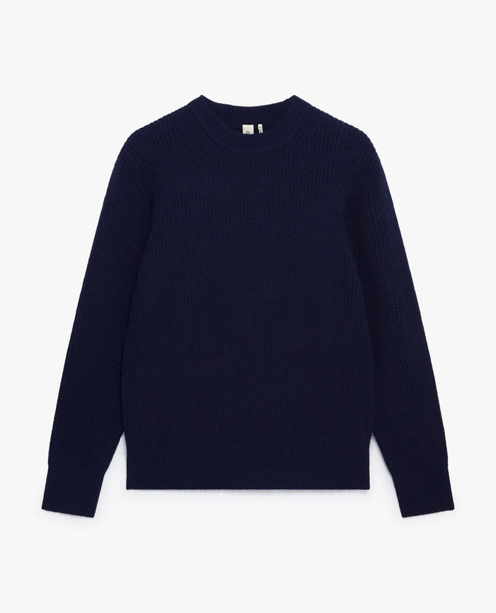 Navy - Men's Cashmere Merino Fishermans Rib Crew Neck Jumper