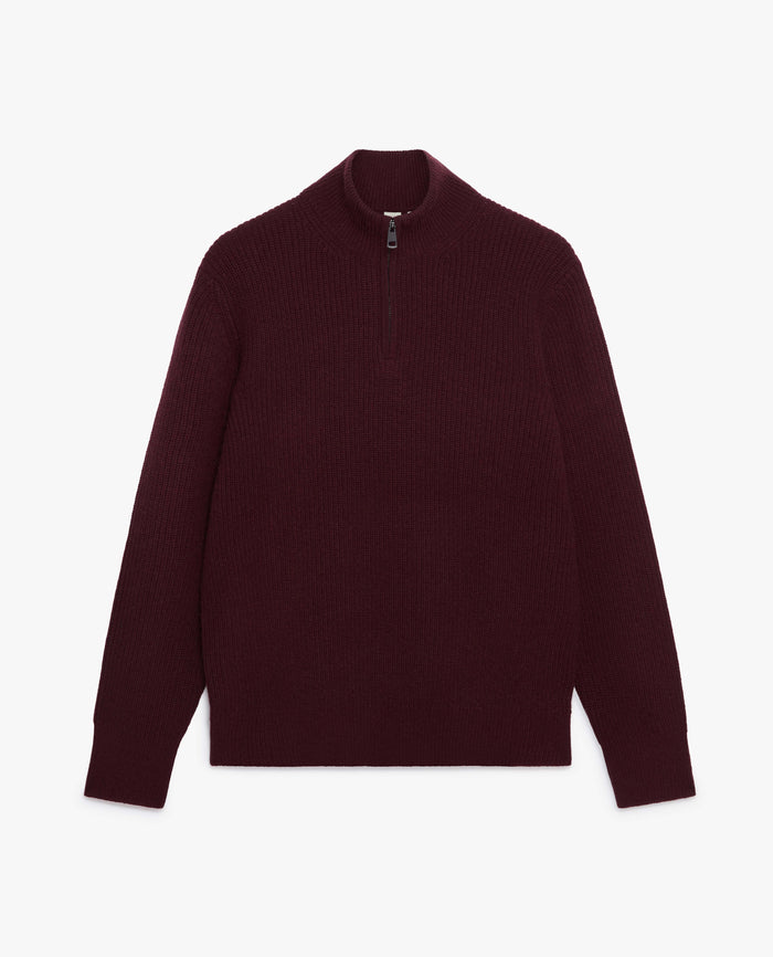 Oxblood - Men's Cashmere Merino Fishermans Rib 1/4 Zip Jumper