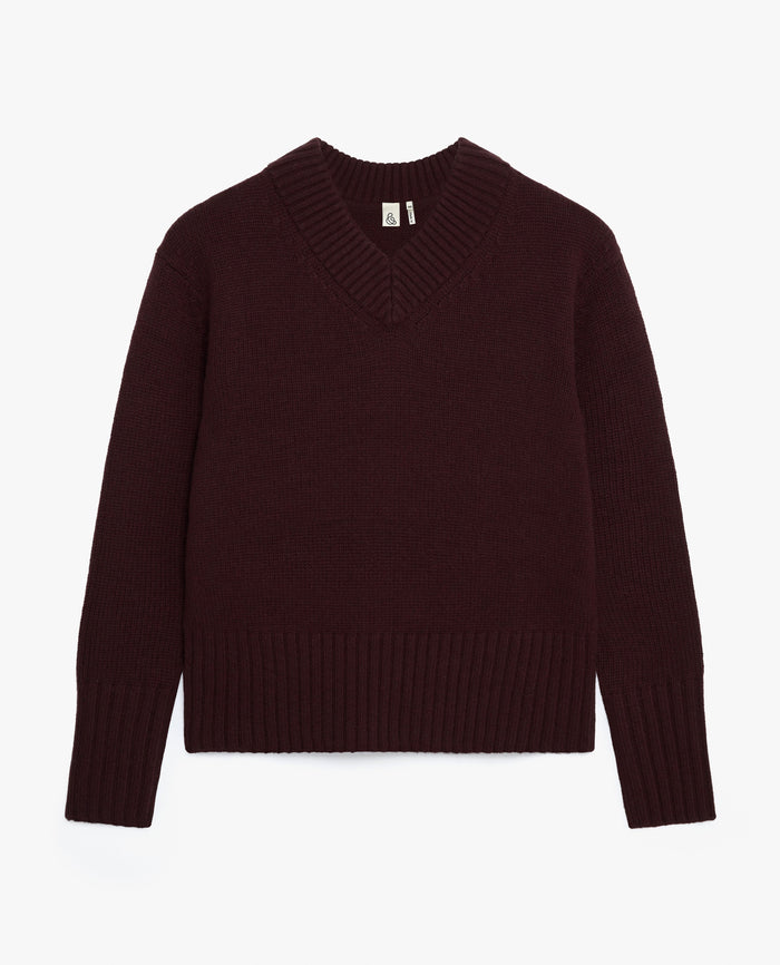 Oxblood - Women's Cashmere Merino V Neck Jumper