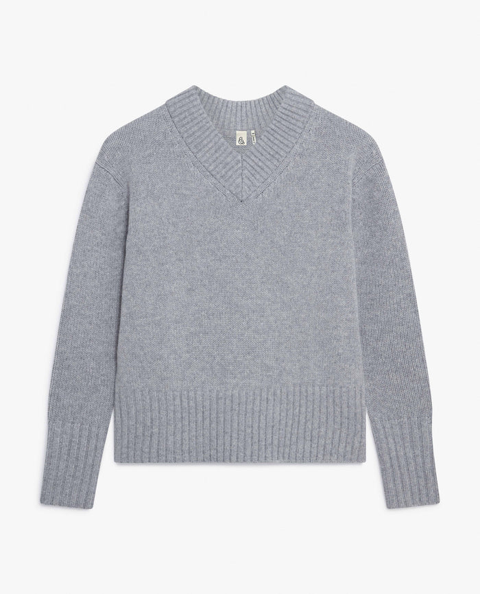 Medium Grey - Women's Cashmere Merino V Neck Jumper