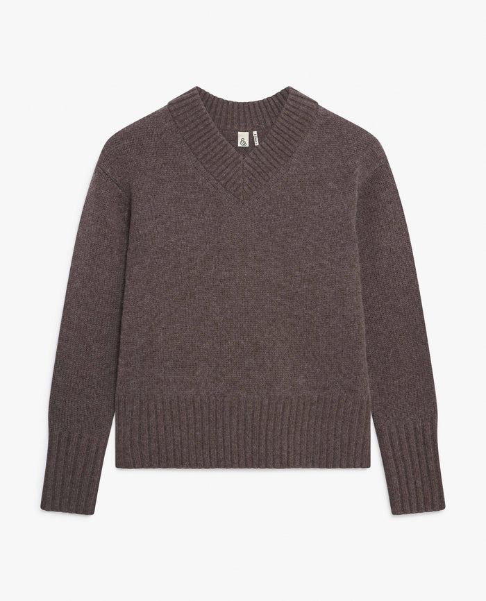 Chocolate - Women's Cashmere Merino V Neck Jumper