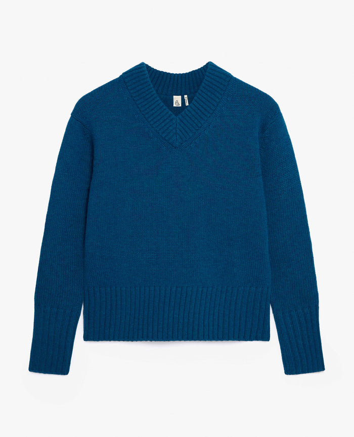 Viridian Blue - Women's Cashmere Merino V Neck Jumper