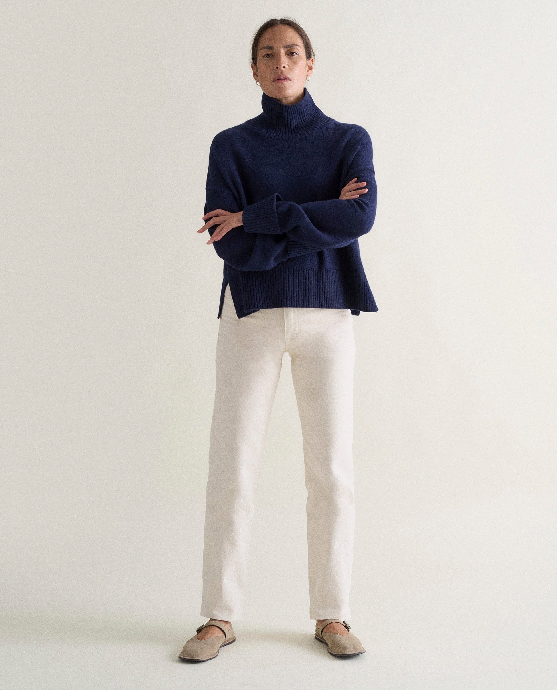 Women's Cashmere Merino High Neck Jumper - Navy