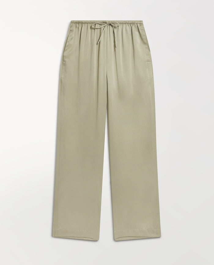 Dried Sage - Women's Easy-Sandwashed Silk Wide Leg Trouser