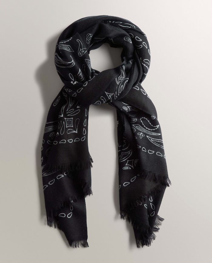 Black Bandana Print - Lightweight Cashmere Scarf With Bandana & Ampersand Print