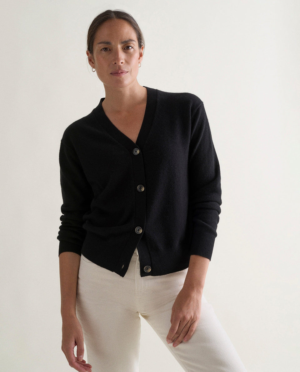 Women's Finest Cashmere Knitted V Neck Cardigan - Black