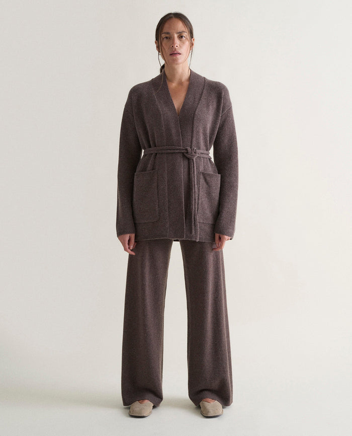 Chocolate - Women's Cashmere Merino Belted Cardigan