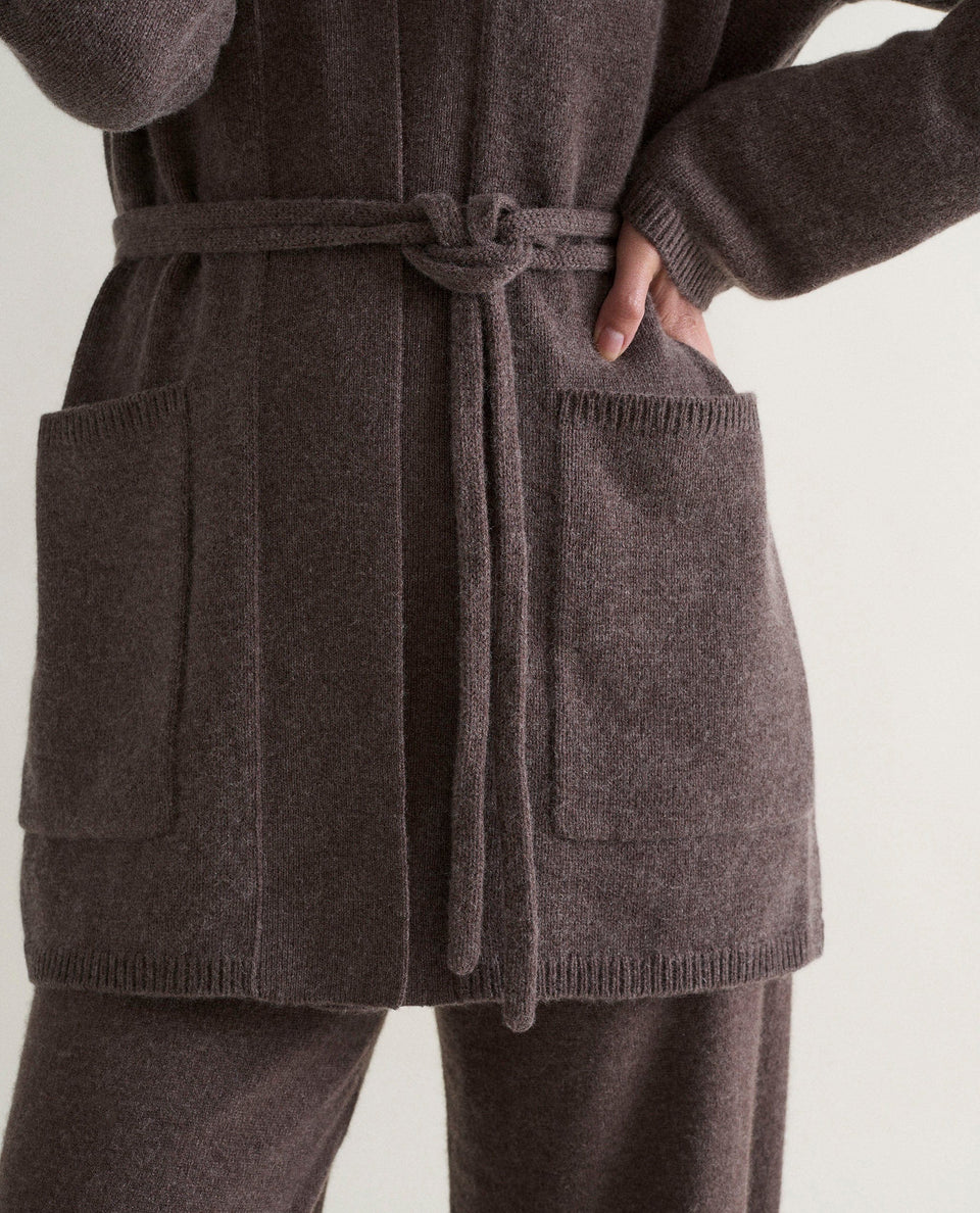 Women's Cashmere Merino Belted Cardigan - Chocolate