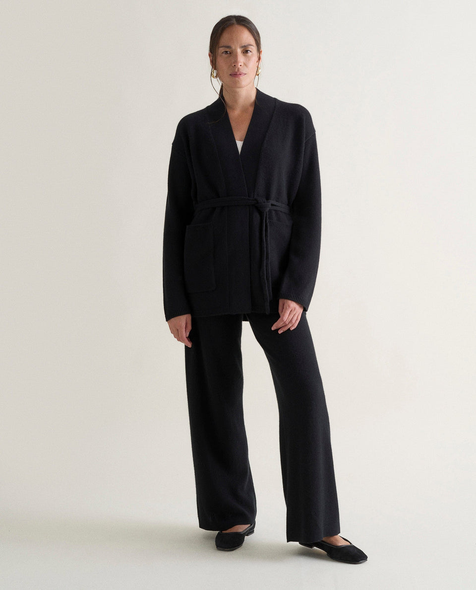 Women's Cashmere Merino Belted Cardigan - Black