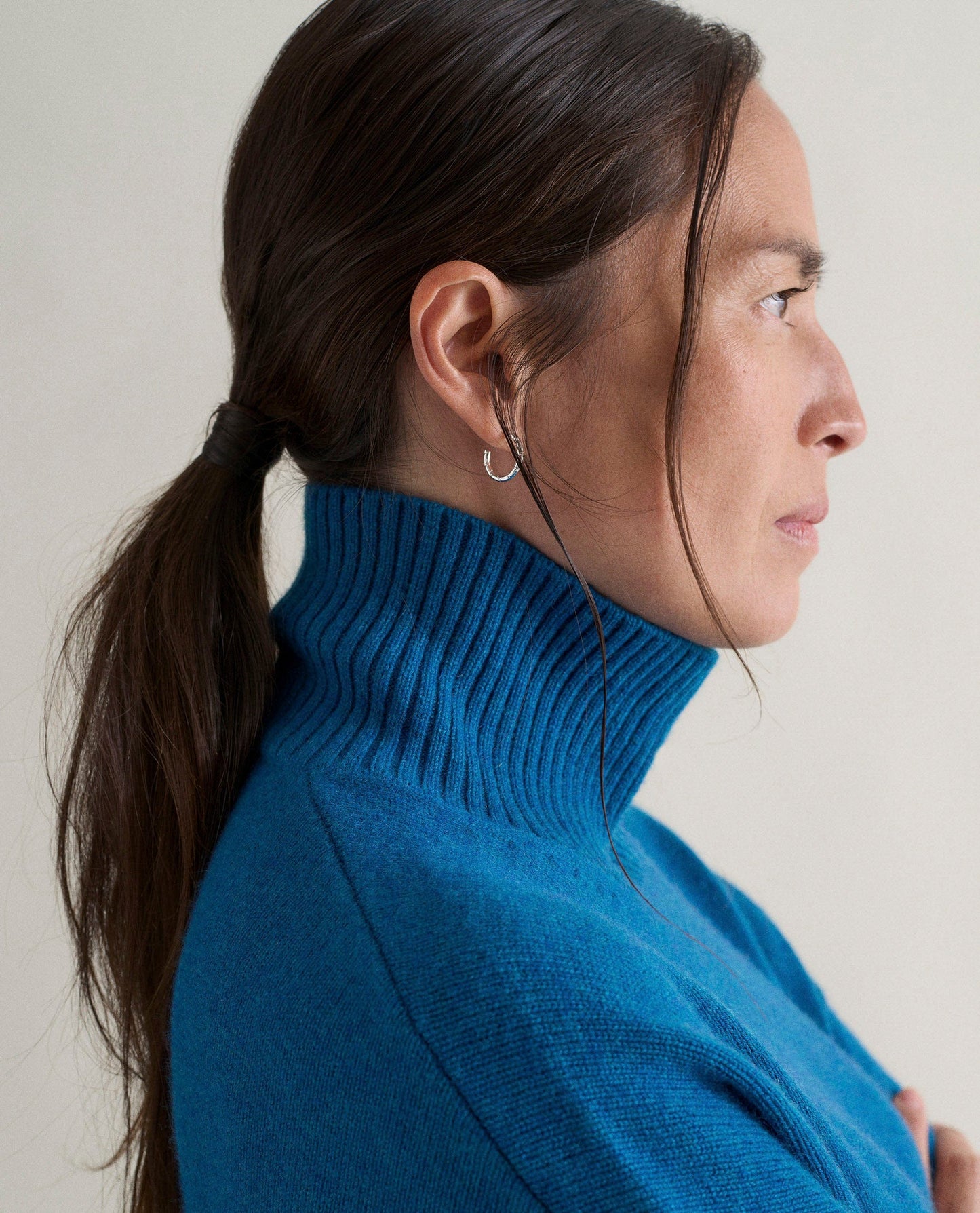 Women's Cashmere Merino High Neck Jumper - Viridian Blue