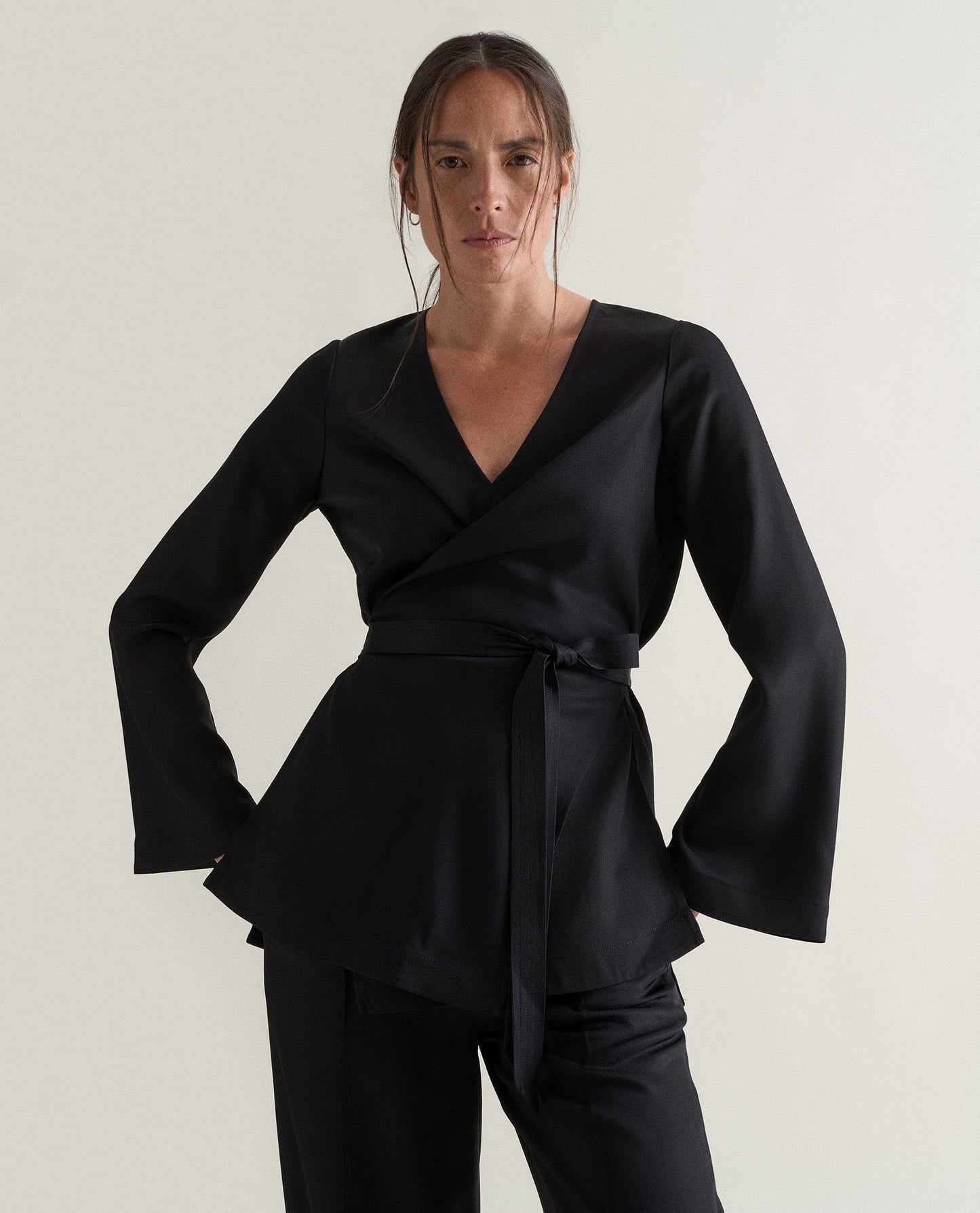 Women's NAIA™ Draped Wrap Top - Black