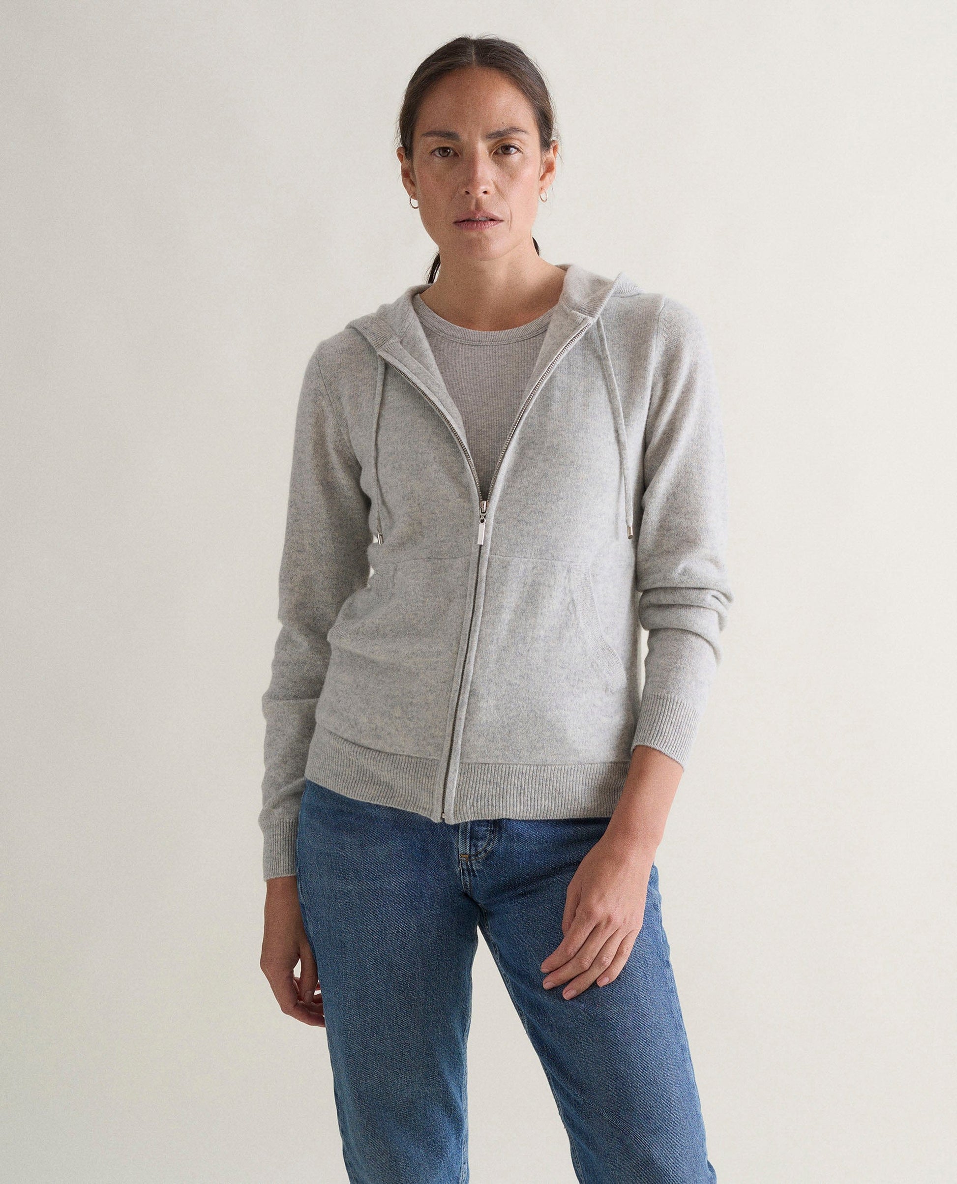 Women's Finest Cashmere Full Zip Hoodie - Grey