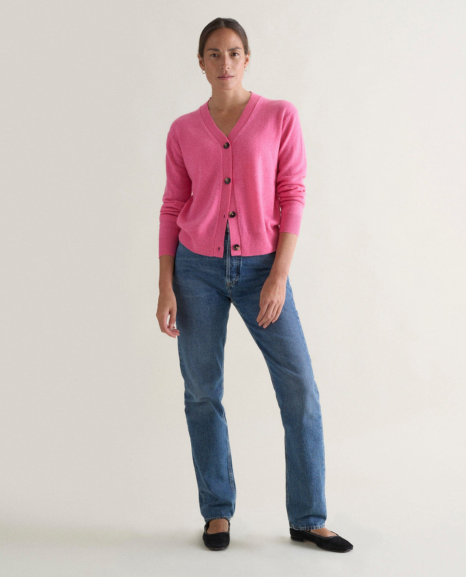 Women's Finest Cashmere Knitted V Neck Cardigan - Pink