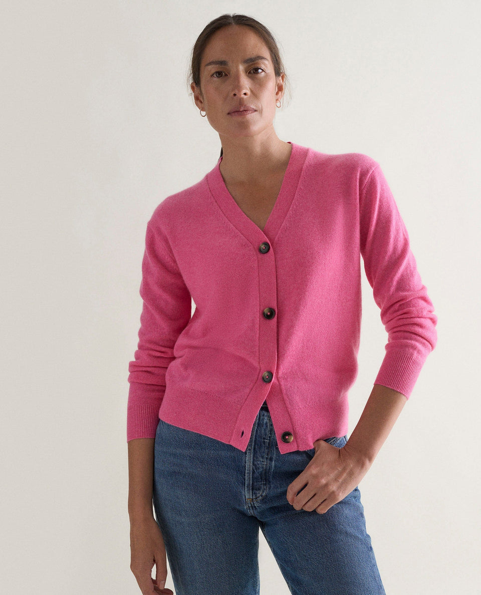 Women's Finest Cashmere Knitted V Neck Cardigan - Pink