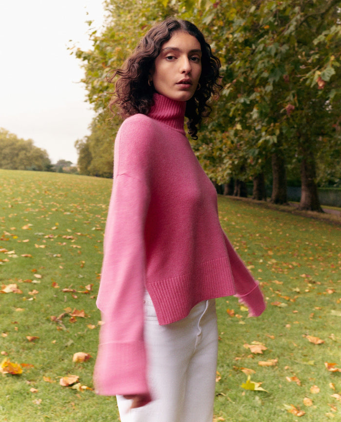 Pink - Women's Cashmere Merino High Neck Jumper