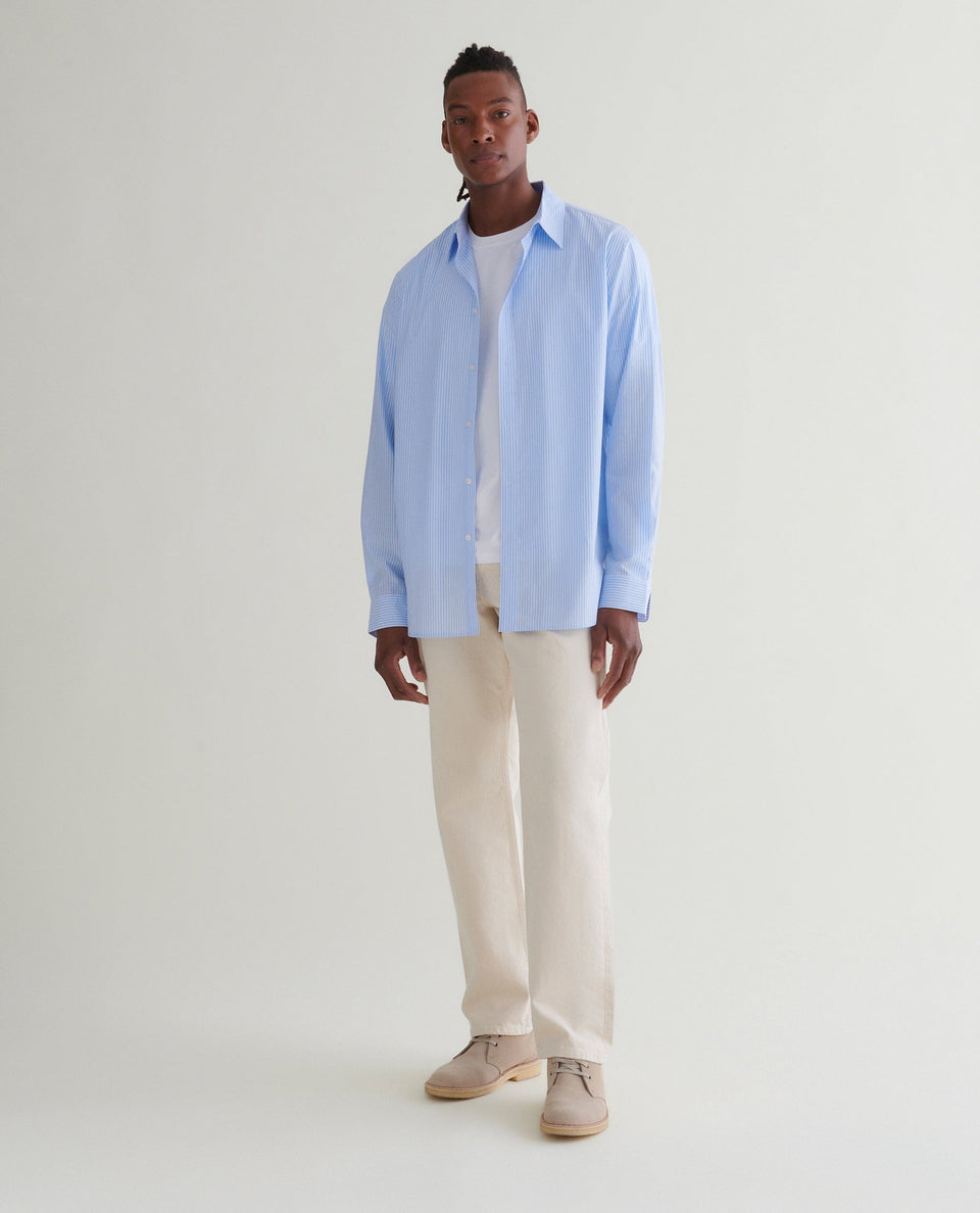 Men's Organic Cotton Poplin Shirt - Light Blue Stripe
