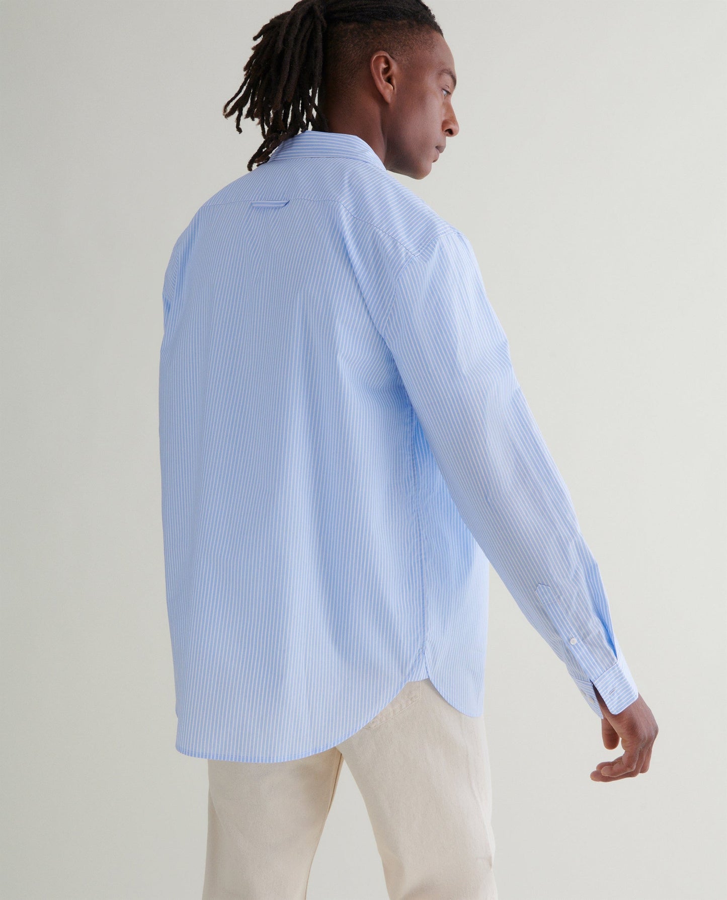Men's Organic Cotton Poplin Shirt - Light Blue Stripe