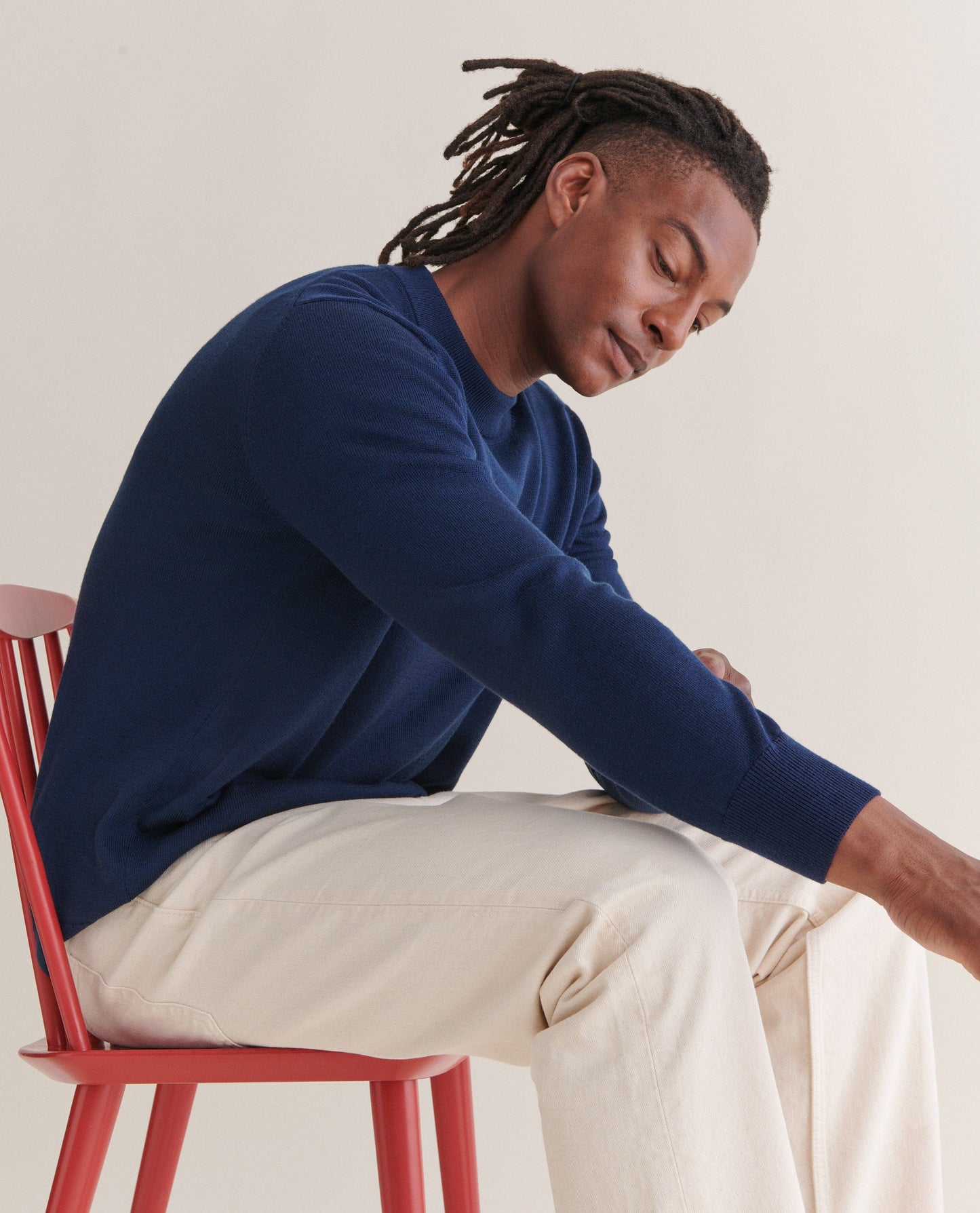 Men's Merino Mid-Weight Crew Neck Jumper - Navy