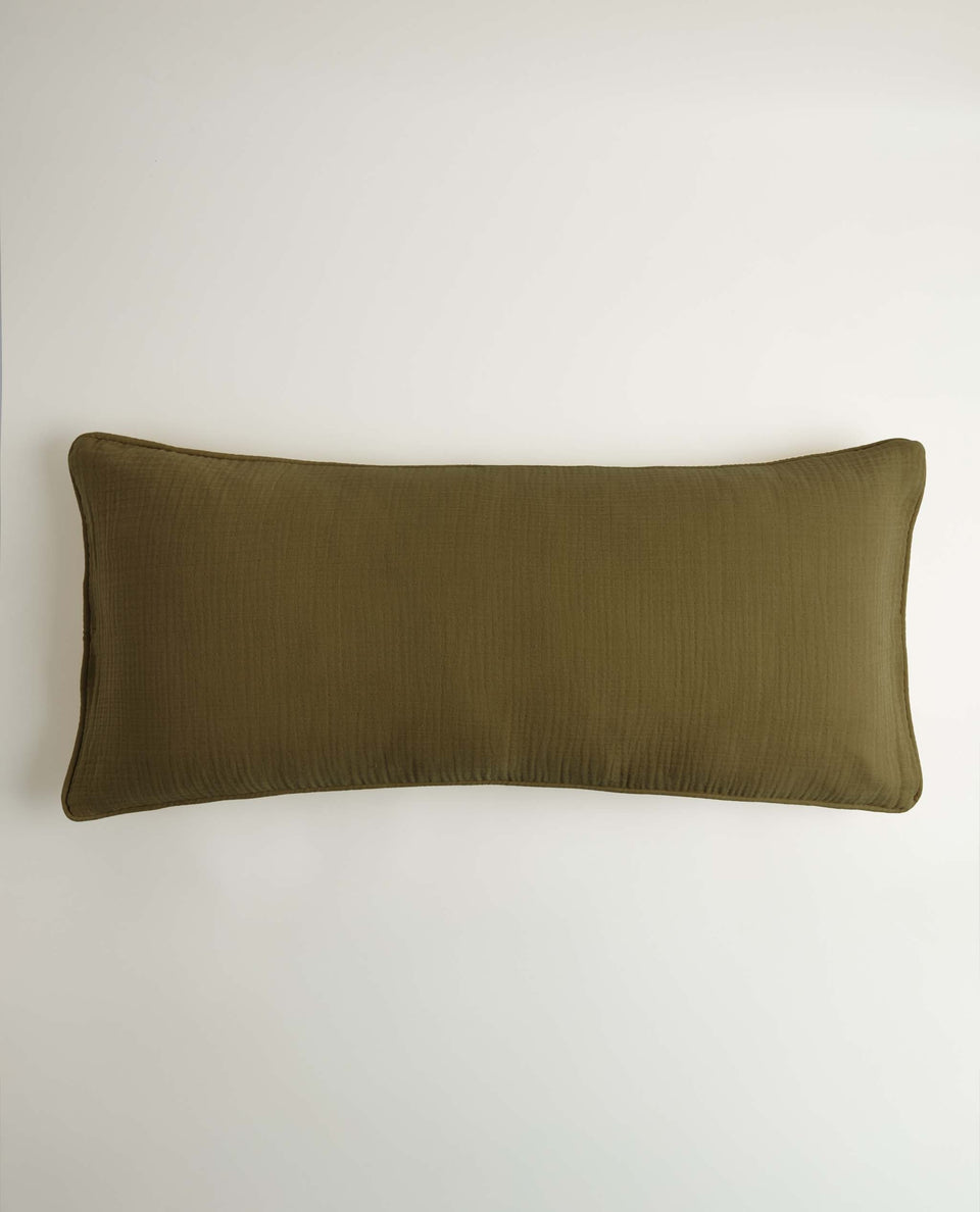 House of Grey Organic Cotton Muslin Lumbar Cushion Cover - Seaweed