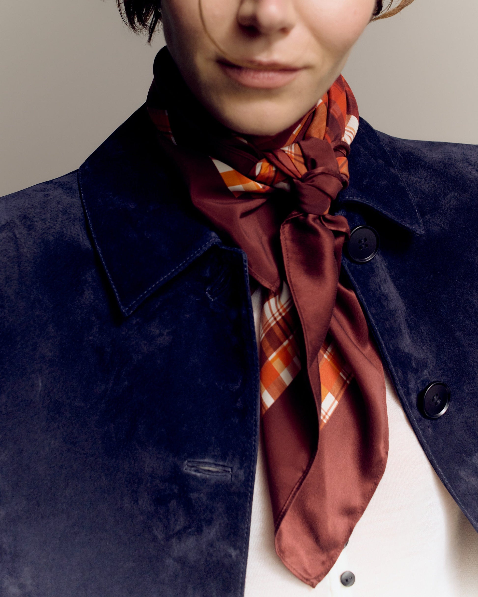 Silk Check Printed Scarf - Red