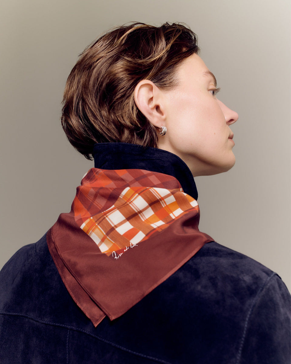 Silk Check Printed Scarf - Red