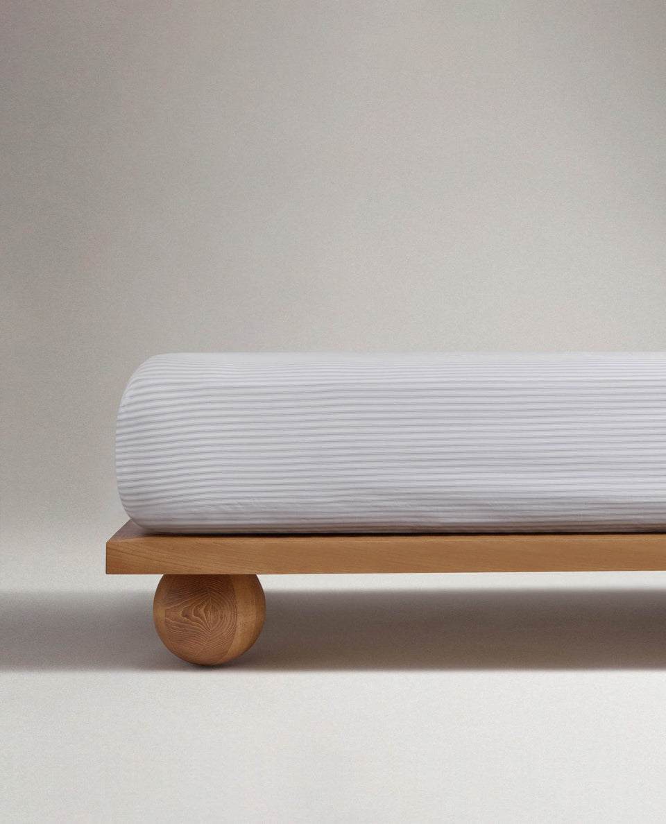 The Crisp & Cool Organic Luxury Fitted Sheet - Blue Stripe Ticking