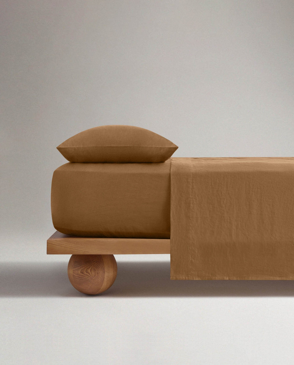Relaxed & Refined Linen Fitted Sheet - Ochre