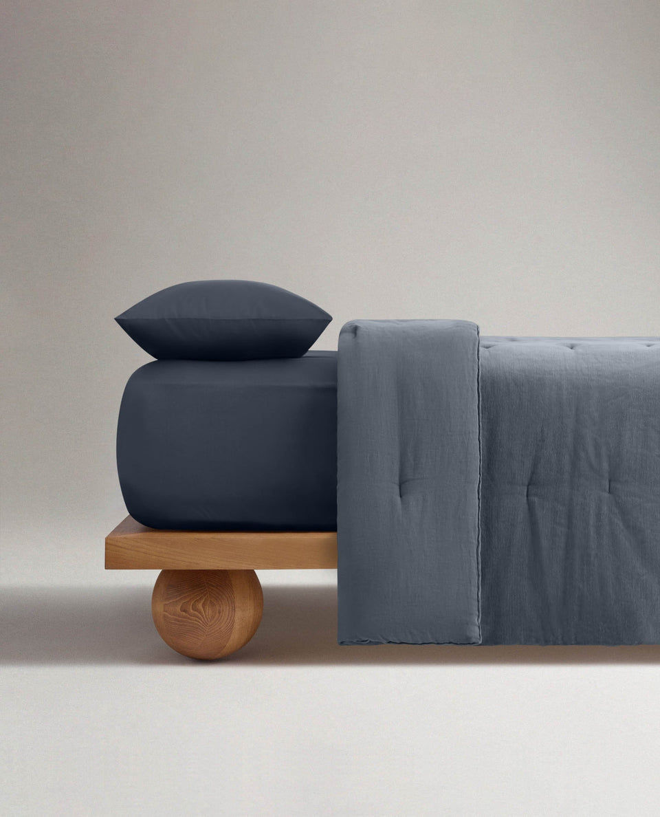 Organic Cotton Velvet Quilt - Mineral Blue