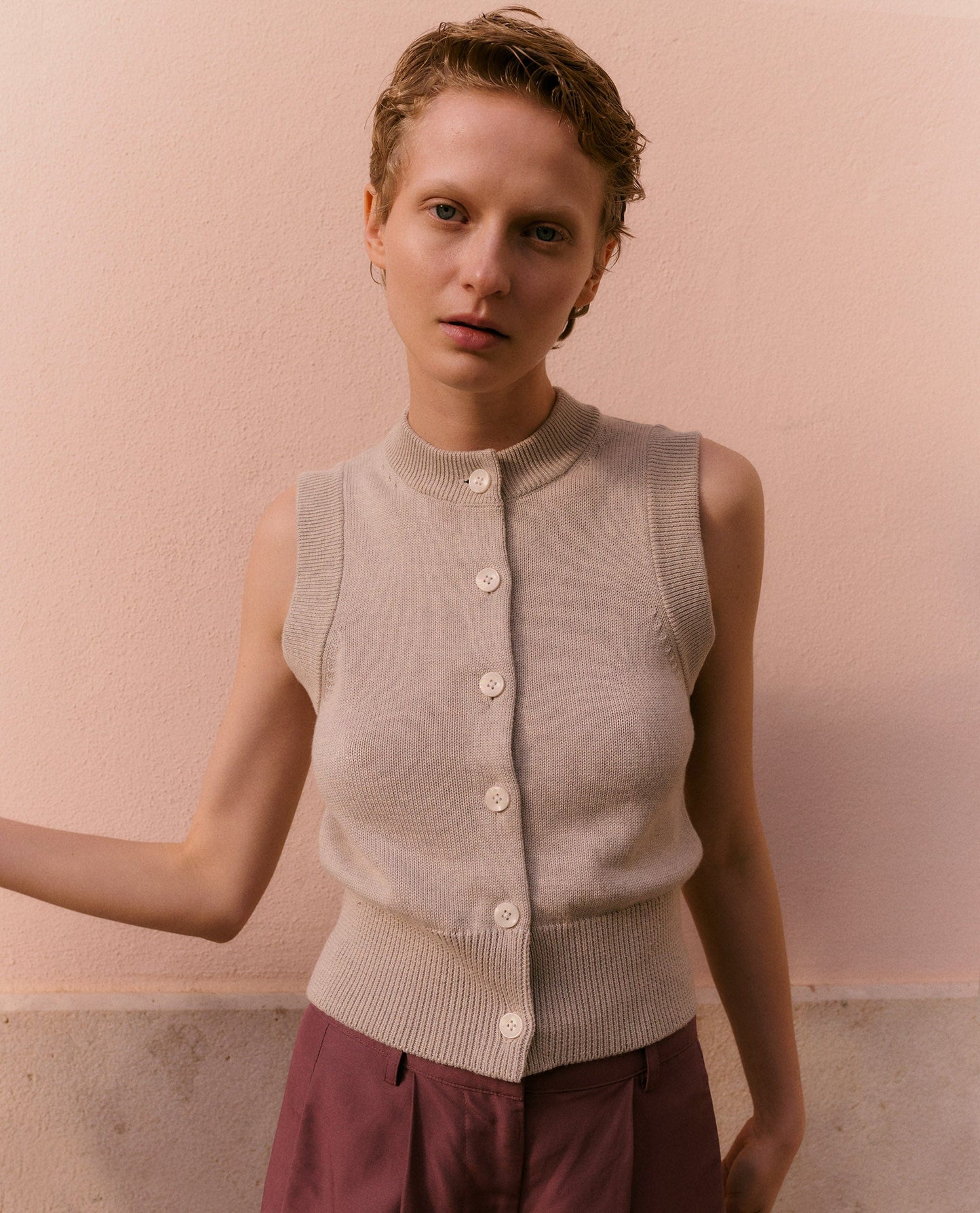 Women's Silk-Cotton Button Vest - Drift