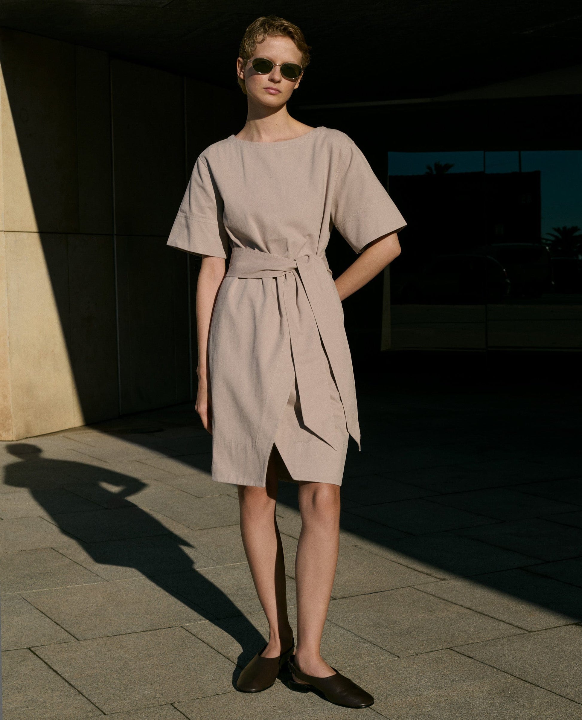 Women's Organic Denim Belted Dress - Ash