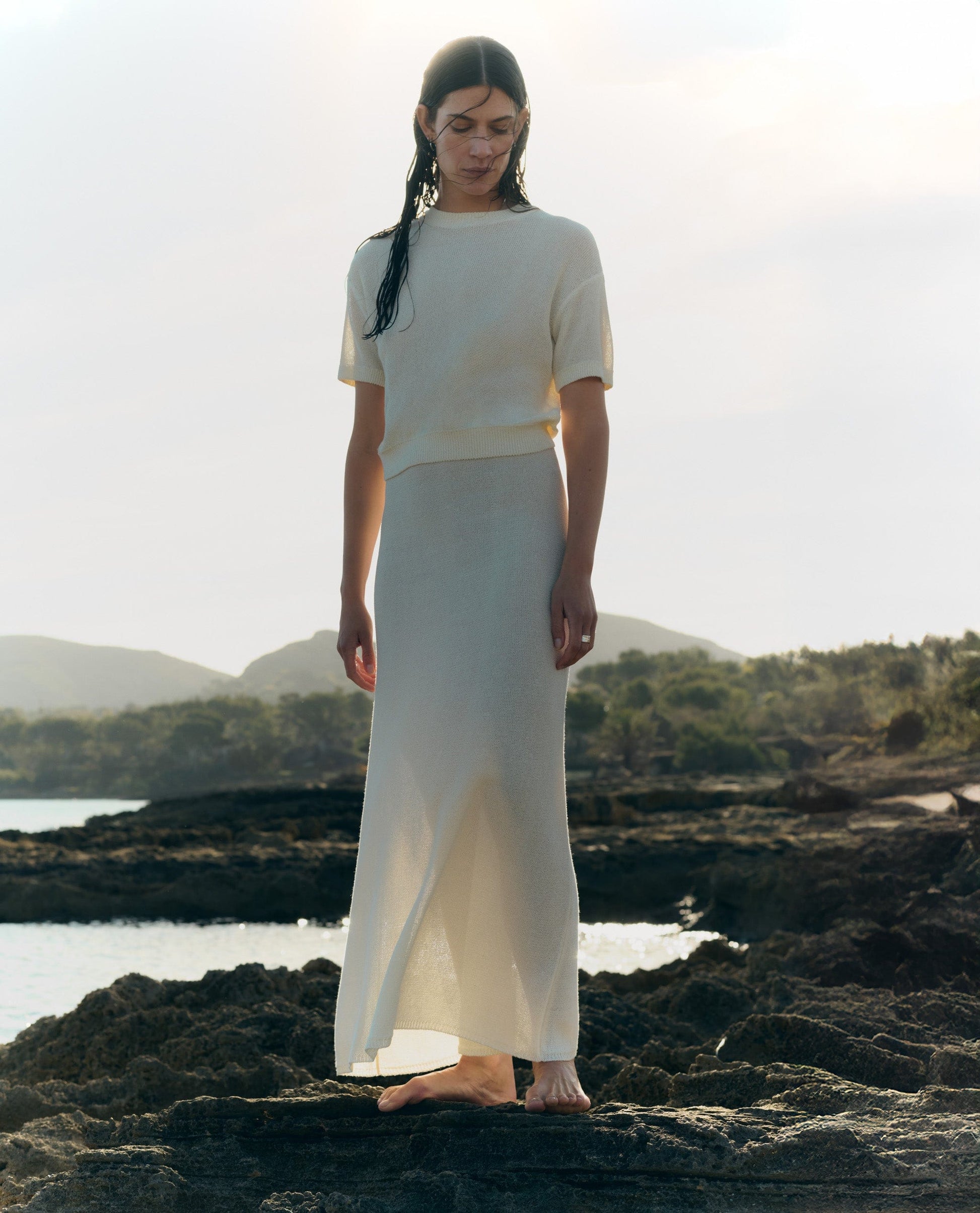 Women's Cotton Bouclé Knit T-shirt - Parchment