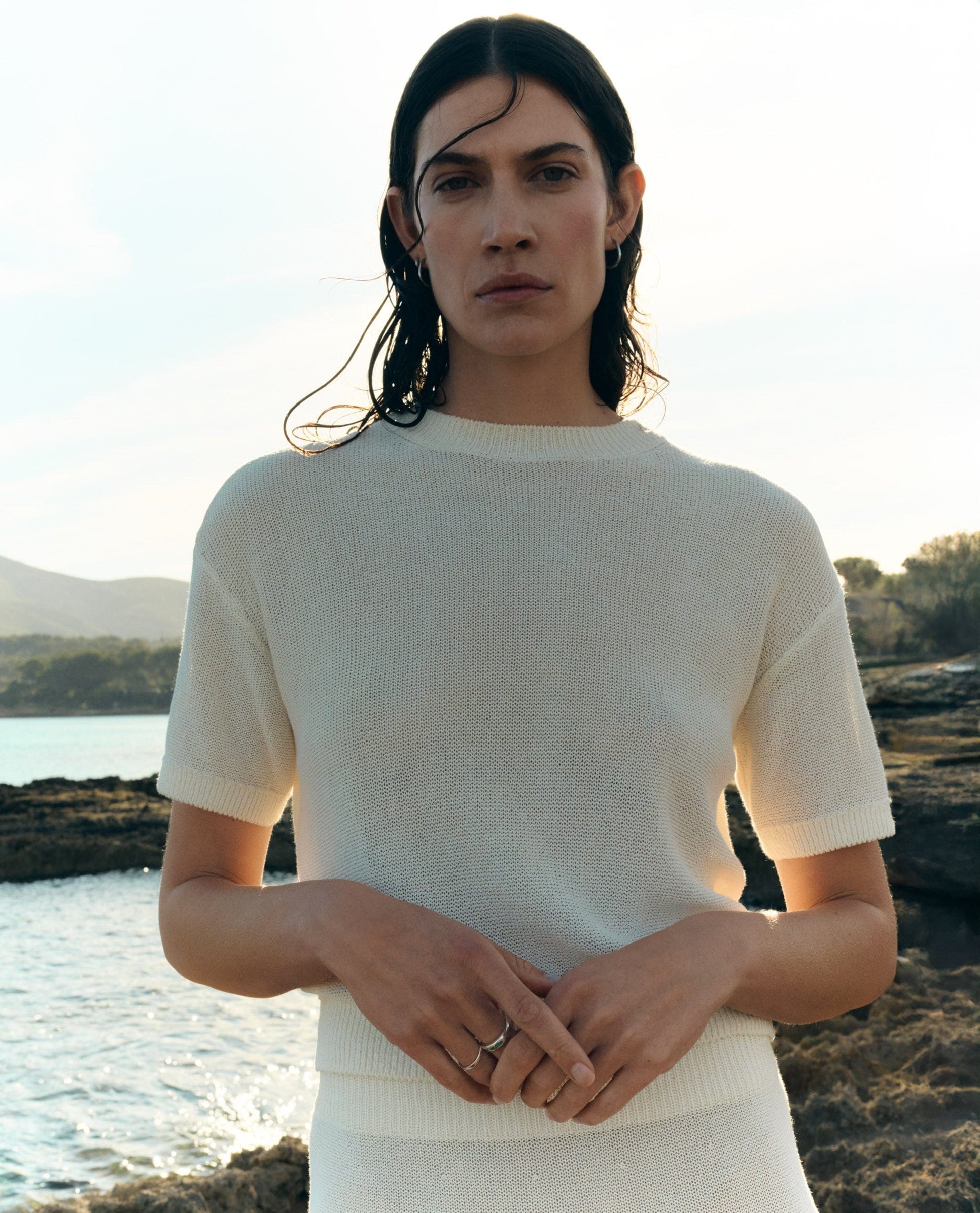 Women's Cotton Bouclé Knit T-shirt - Parchment