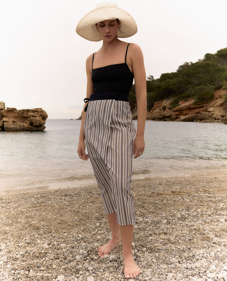 Women's Cotton Gauze Stripe Pareo Skirt - Navy Stripe