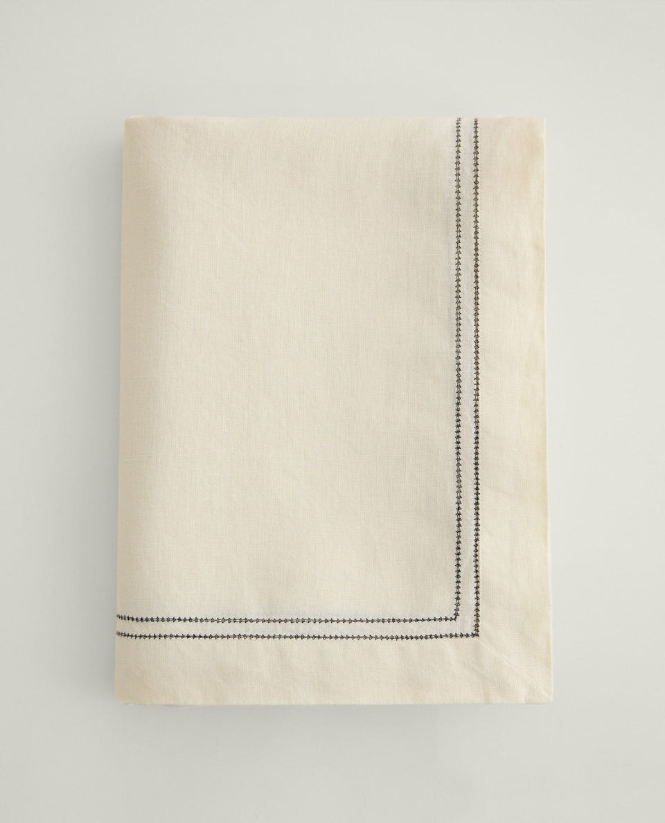 Linen Picotting Table Cloth - Alabaster