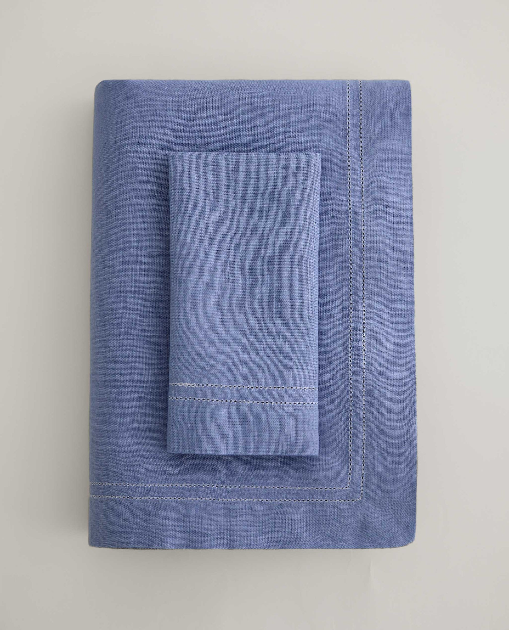 Linen Picotting Table Cloth - Denim Blue
