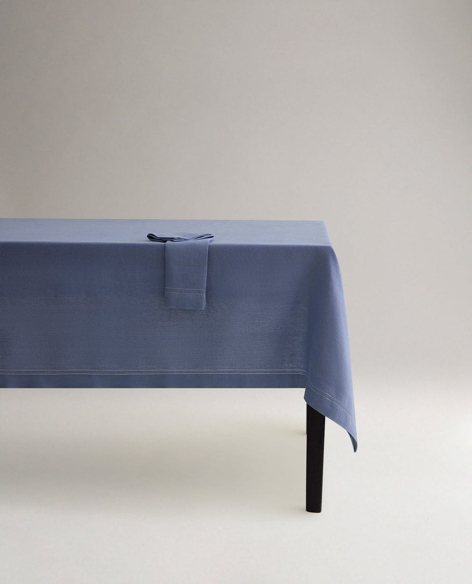Linen Picotting Table Cloth - Denim Blue