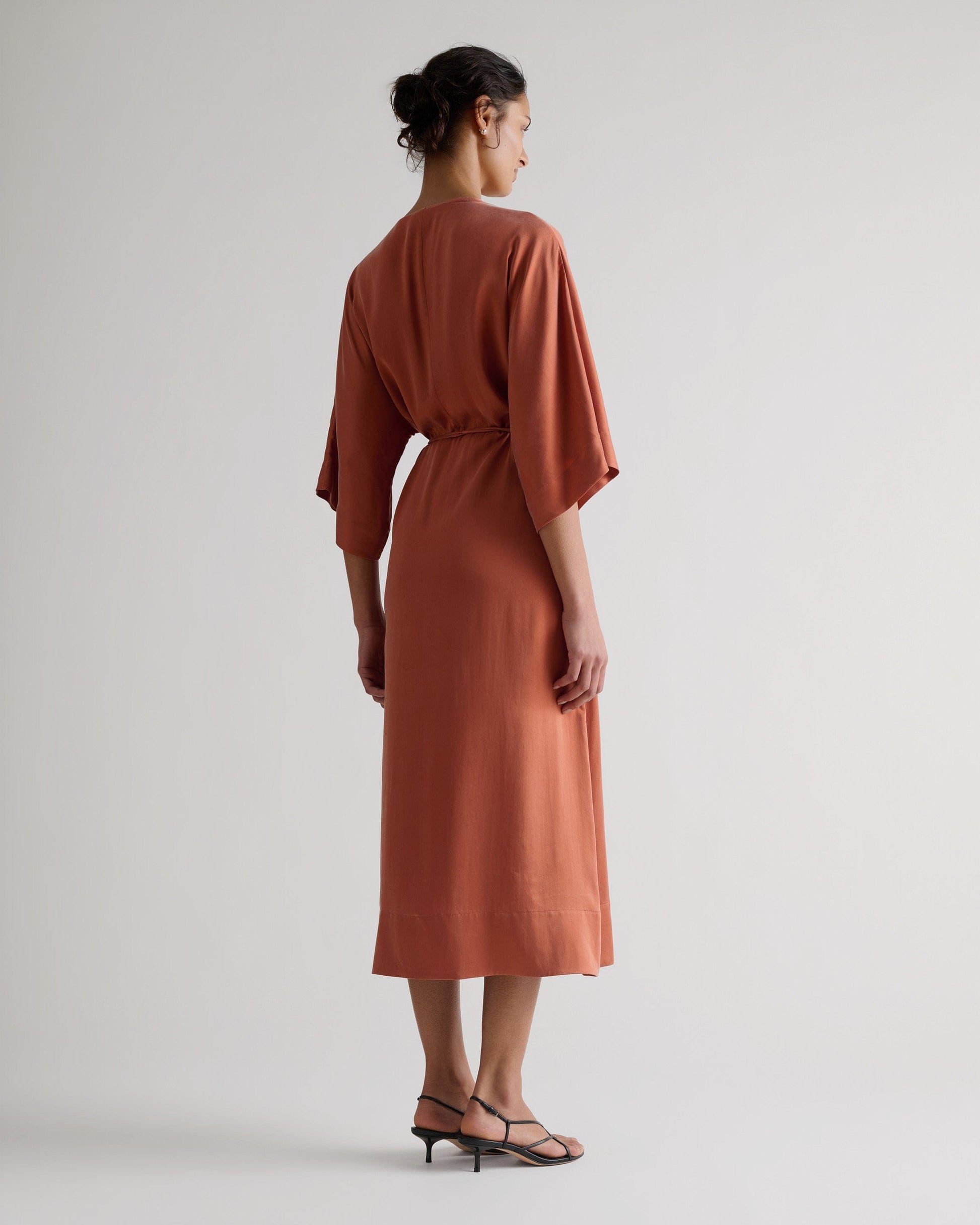 Women's Easy-Silk Robe Dress - Rust
