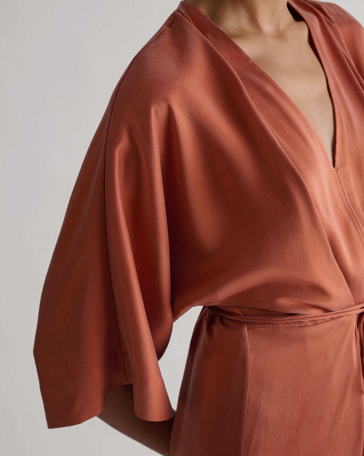 Women's Easy-Silk Robe Dress - Rust