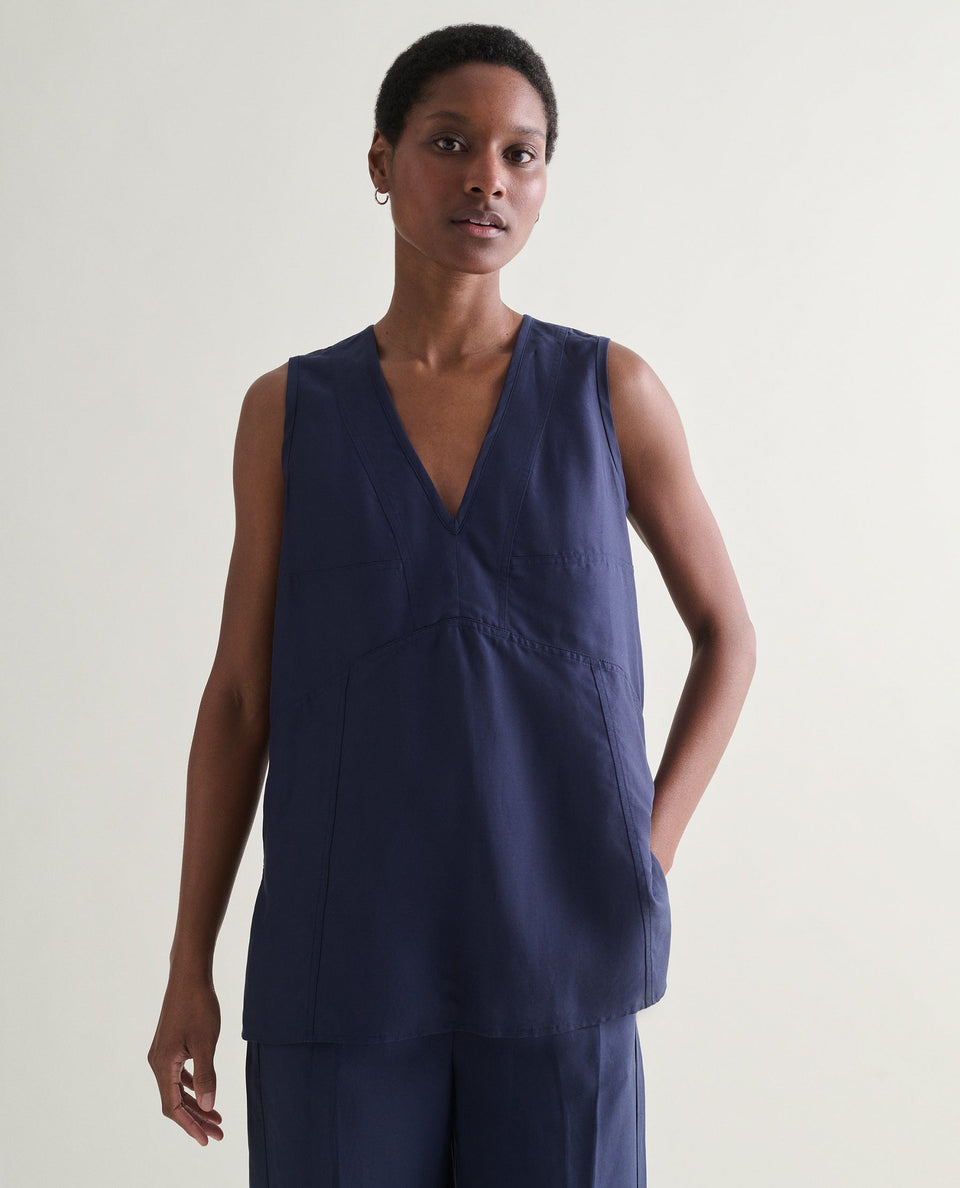 Women's Future-Linen V Neck Tunic Top - Navy
