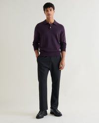 Men's Merino Knitted Polo Jumper - Umber