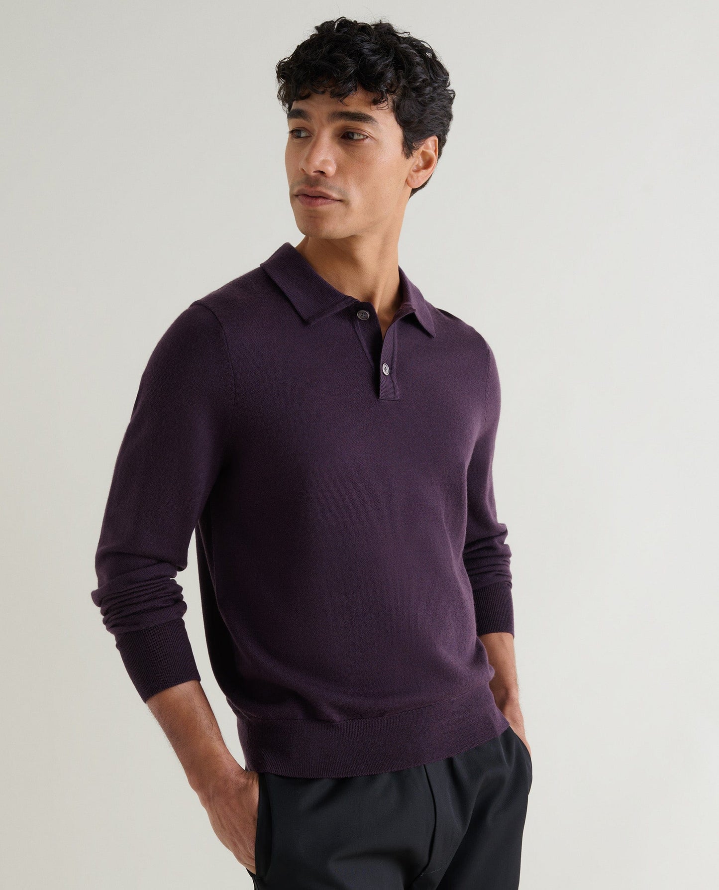 Men's Merino Knitted Polo Jumper - Umber