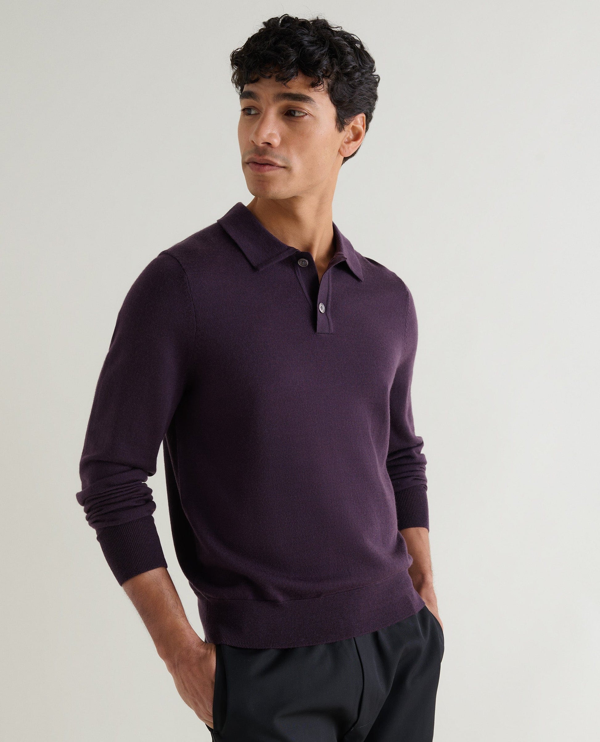 Men's Merino Knitted Polo Jumper - Umber