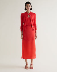 Women's Silk Organza Panelled Skirt - Red