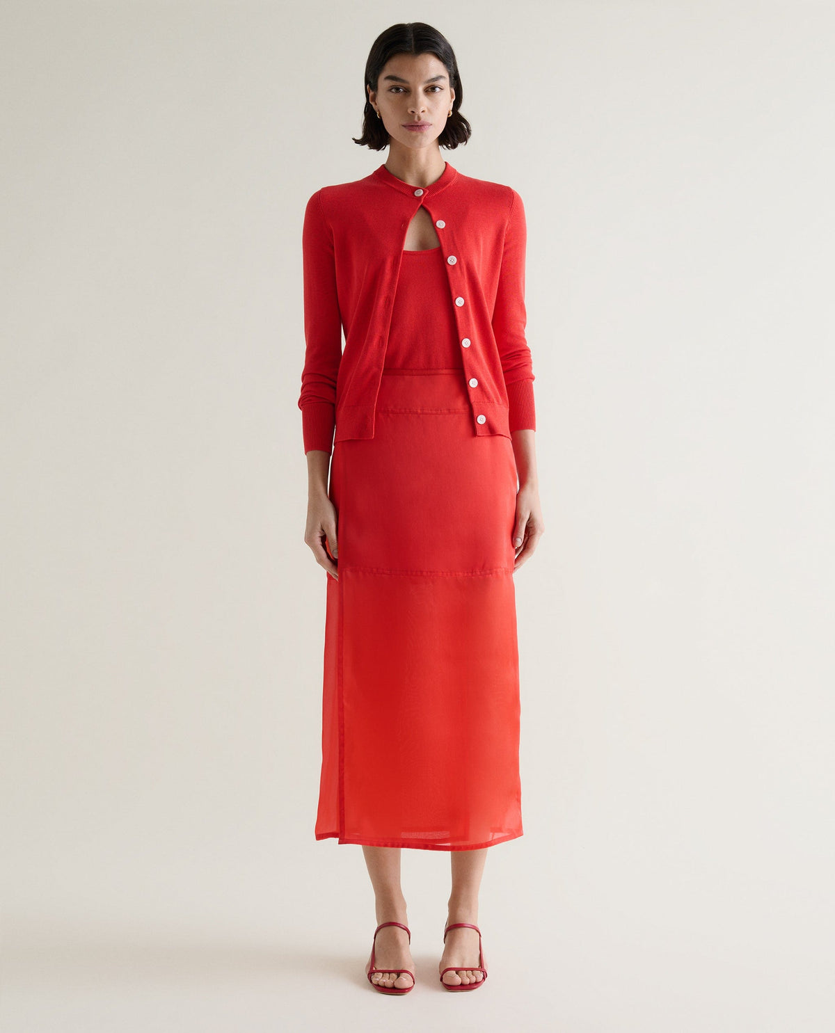 Women's Silk-Cotton Cardigan - Red